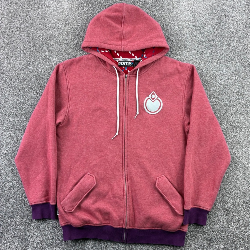Nomis Snowboards Hoodie Mens Large Red Full Zip Sweatshirt Heavyweight